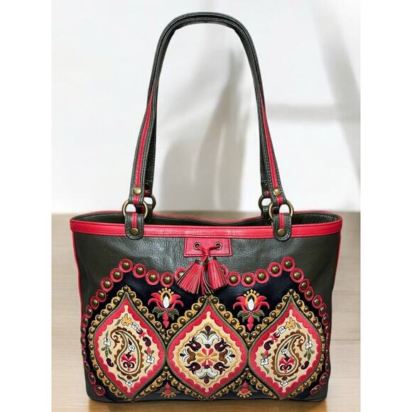 Isabella Fiore Handbags - Y2K Isabella Fiore Embroidered Leather Tote Bag